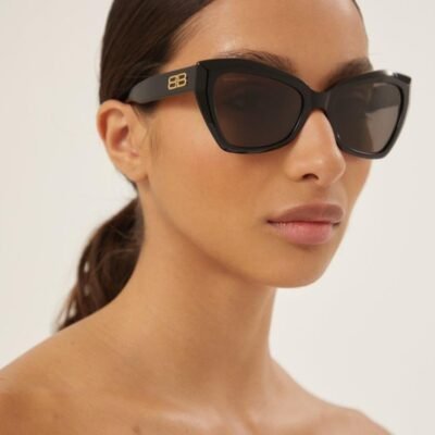 Balenciaga black oversize cat-eye sunglasses with BB logo - Lux Studios