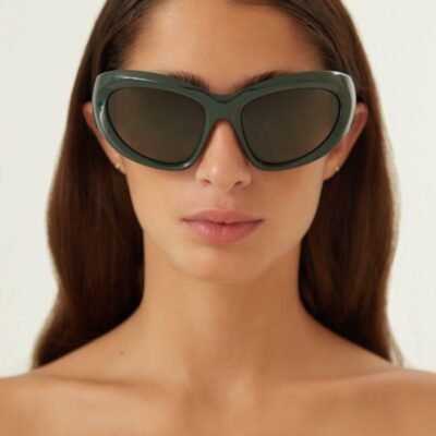 Balenciaga bold wrap around green sunglasses - Lux Studios