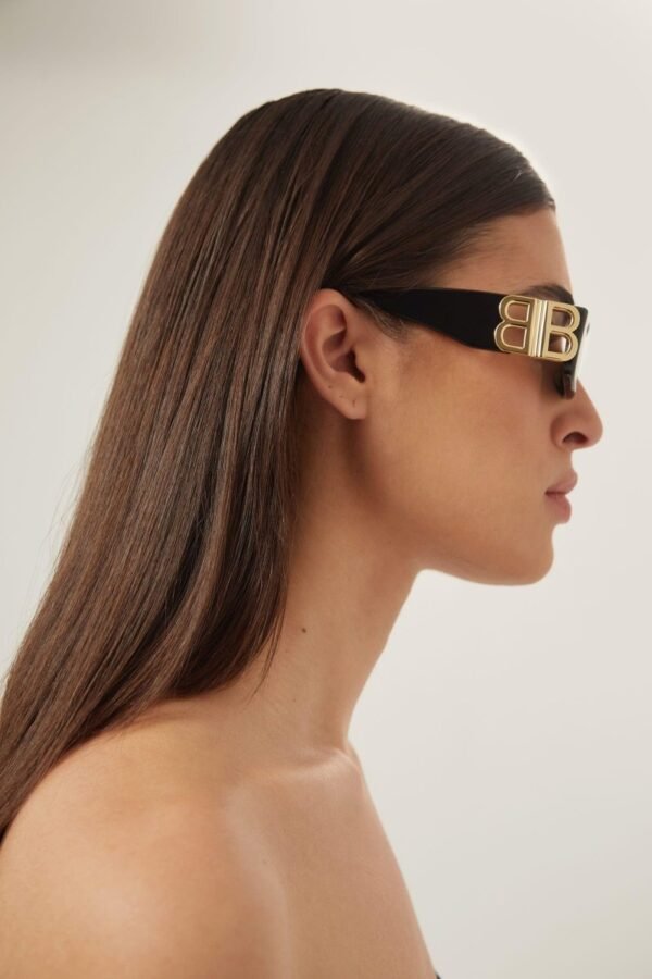 Balenciaga Dynasty black sunglasses featuring BB gold logo - Lux Studios