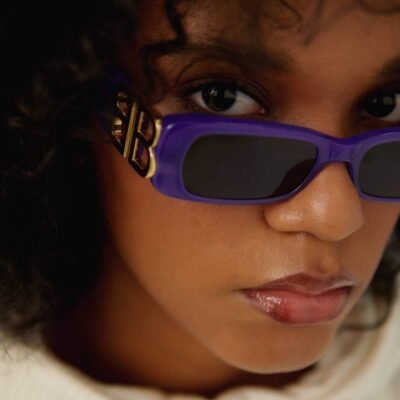 Balenciaga Dynasty micro violet sunglasses featuring BB logo - Lux Studios