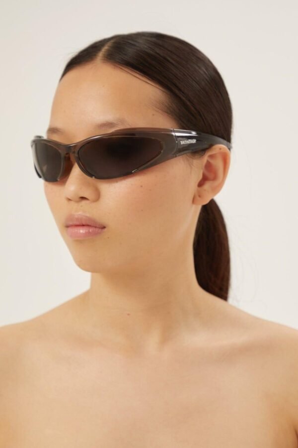 Balenciaga reverse Xpander wrap rectangle brown sporty sunglasses - Lux Studios