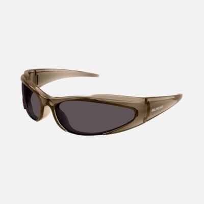 Balenciaga reverse Xpander wrap rectangle brown sporty sunglasses - Lux Studios