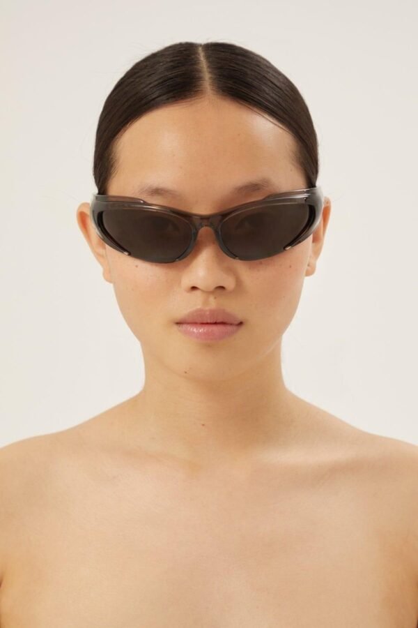 Balenciaga reverse Xpander wrap rectangle brown sporty sunglasses - Lux Studios