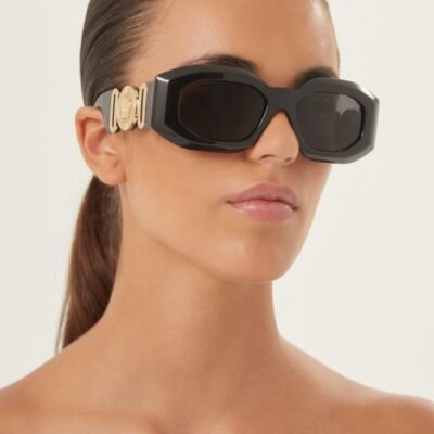 Versace biggie bold oval sunglasses in black with iconic jellyfish - Lux Studios